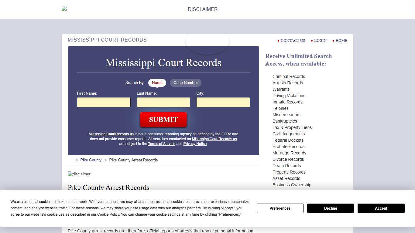 Pike County Arrest Records MississippiCourtRecords.us